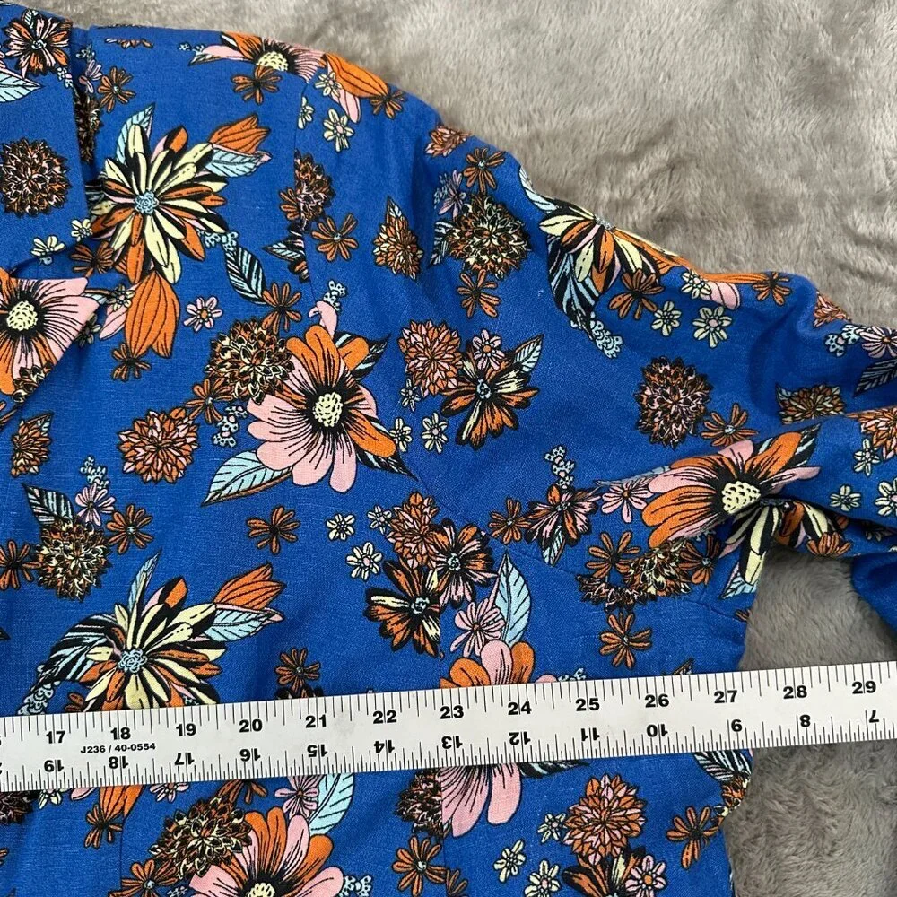 ModCloth Bright Blue Floral Linen Blend Blazer Jacket Women's size 3X 3XL - Picture 4 of 6